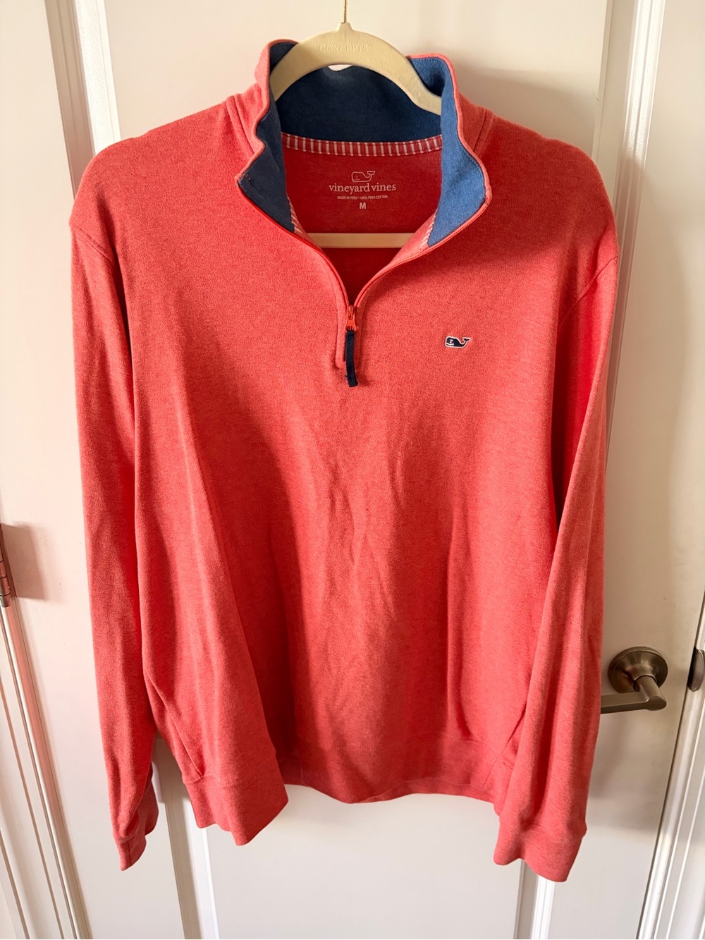 Vineyard Vines Men's Coral Zip-Front Pullover with Navy Trim